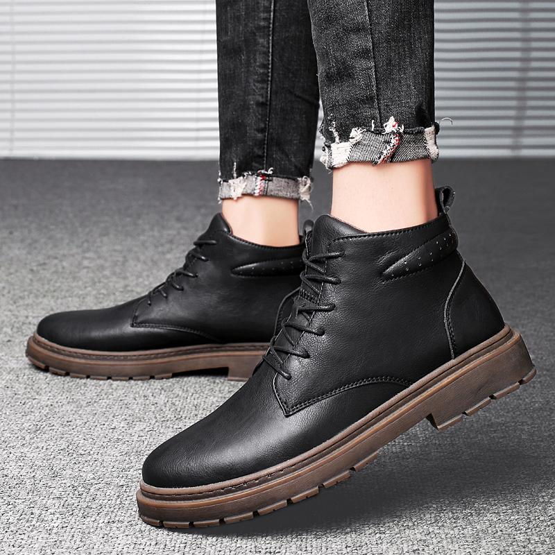 Зимние ботинки мужские водонепроницаемые короткие ботинки до щиколотки мужские высокие ботинки до середины голени осенне-зимние модные мужские ботинки на шнуровке