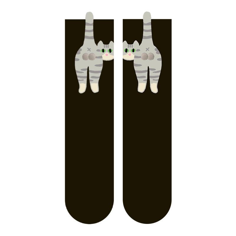 Socks Women's Cute Funny Cat Ins Korean Mid-tube Sleeping Socks Creative Combed Cotton Mid Tube Socks Woman 2025 New Year Gift