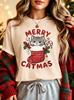 Merry Catmas Cat In Christmas Stocking Womens Crew Neck Short Sleeve T Shirt Candy Cane Holly Cute Xmas Graphic Tees For Ladies