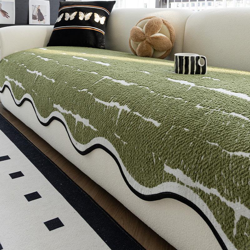 Light Luxury High-Grade Leather Sofa Cushion New Anti-Cat Scratch Cover Cloth Towel Half-Edge Velvet Autumn And Winter Special-Shaped Sofa Seat