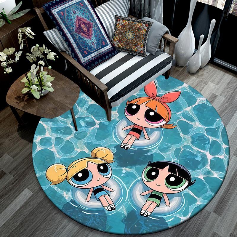 The Powerpuff Girls2 Round Area Rug,Carpet Rug for Living Room Bedroom Sofa Playroom Decor,Non-slip Floor Mat