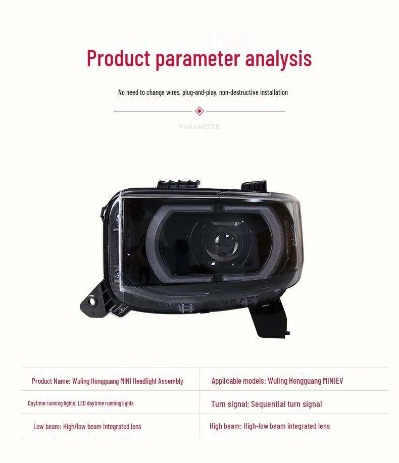 Wuling Hongguang MINI EV 20-21 Сборка фары с Macaron LED Дневной линзой.