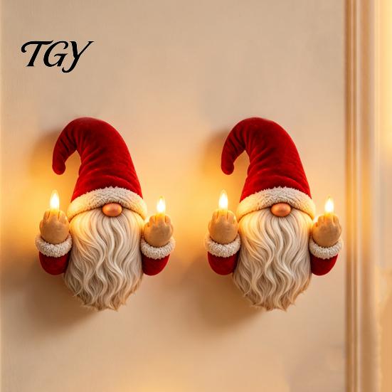 Winter Festive Room Ornament Lighted Gnome Ornament, Christmas Statue with Light Up Middle Fingers, Tabletop Led Resin Faceless Display or Wall