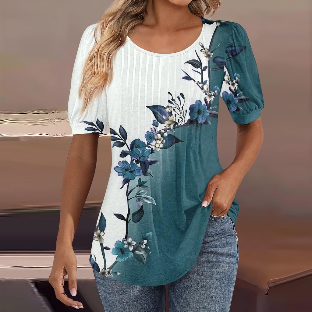 Женские пышные туники с короткими рукавами, топы, плиссированные блузки с воротником, повседневные свободные весенне-летние футболки