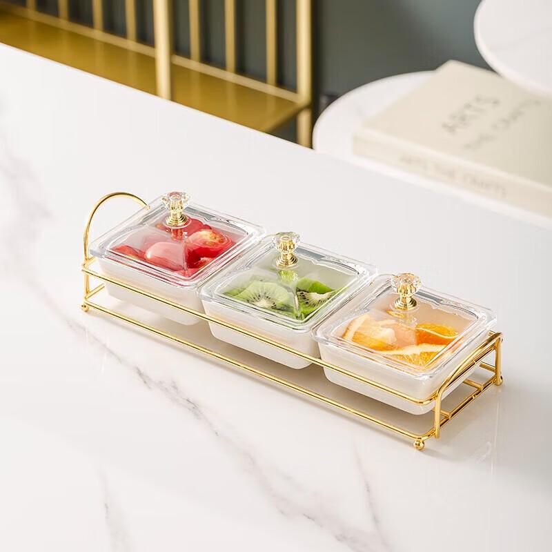 Разделенная керамическая тарелка для закусок с крышкой и подставкой