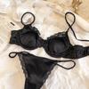 Summer Women Lingerie Set French Sexy Lace Ultra Thin Bra Set Silk Fabric Comfort Adjustable Strap Bralette Thongs Underwear Set