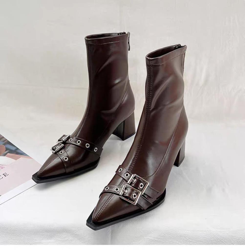 Fashion 2024 Autumn Winter Patent Leather Shoes Women Chunky Heels Boots Sexy High Heel Short Boots Women Botas De Mujer
