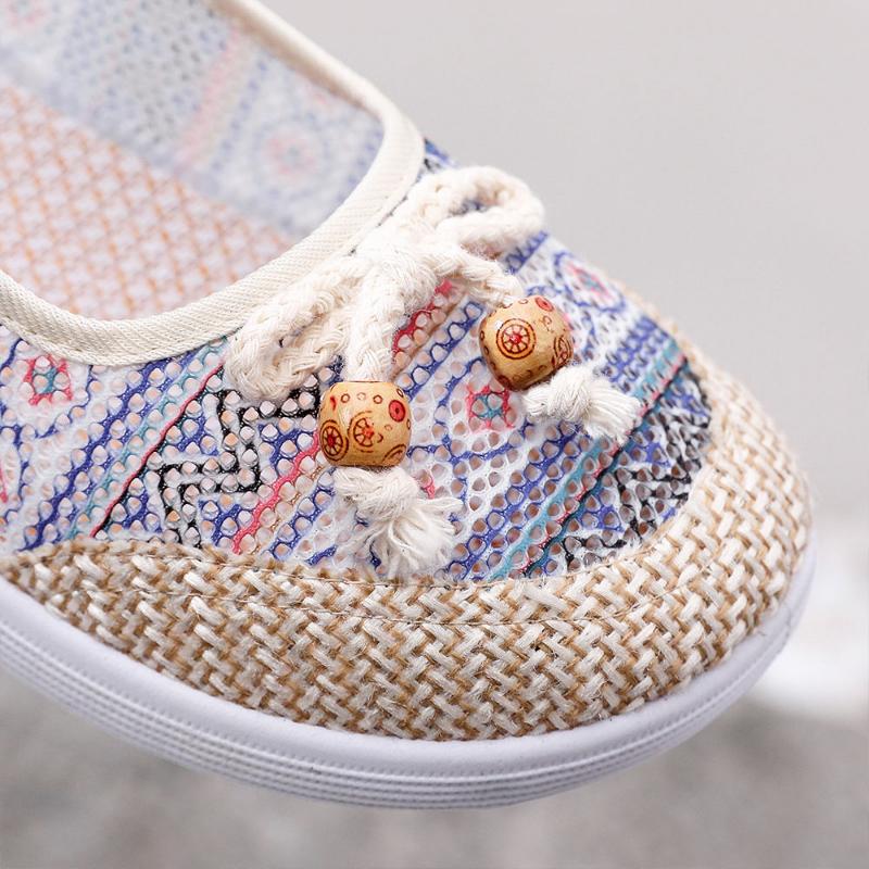 Hollowed Out Cloth Shoes Women Soft Bottom Anti Slip Flat Bottomed Mother Shoes Ventilation Work Shoes Retro Ethnic Style Simple Casual