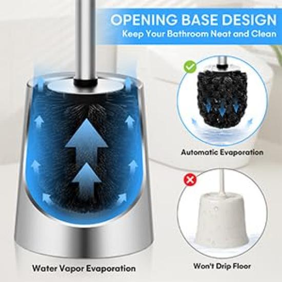 Siapapla SUS304 Stainless Steel Toilet Brush with Stylish Toilet Toilet Bowl Cleaning Brush and Holder Silver Case, Brush, Set, 360° Brush, (Nylon