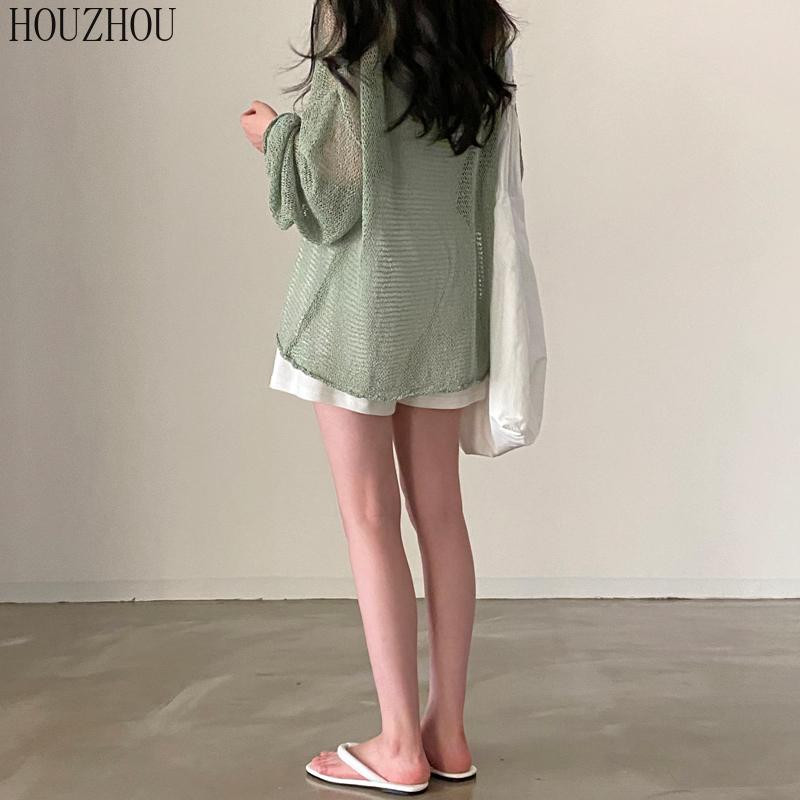 HOUZHOU открытые топы, женские винтажные элегантные повседневные уличные свитера с круглым вырезом, шикарные свободные свитера, трендовые пуловеры