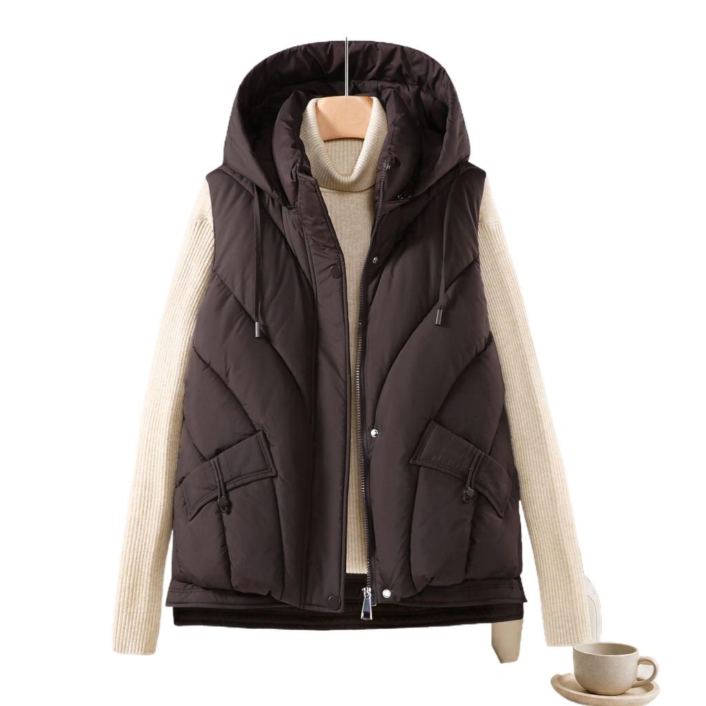 Hooded down cotton vest women's short autumn and winter new loose fashion versatile vest jacket