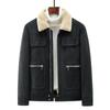 Men's Faux Suede Winter Jacket, Vintage Workwear Fleece Lined Parka, Thickened Warm Coat With Fur Collar,  Autumn Winter Outerwear