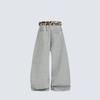 Unisex Wide Leg Sweatpants With Leopard Print Waistband Belt Relaxed Fit Cotton Joggers Streetwear Hip Hop Dance Casual Wear