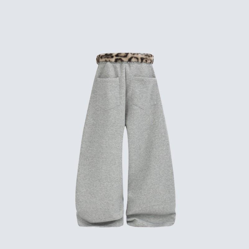 Unisex Wide Leg Sweatpants With Leopard Print Waistband Belt Relaxed Fit Cotton Joggers Streetwear Hip Hop Dance Casual Wear