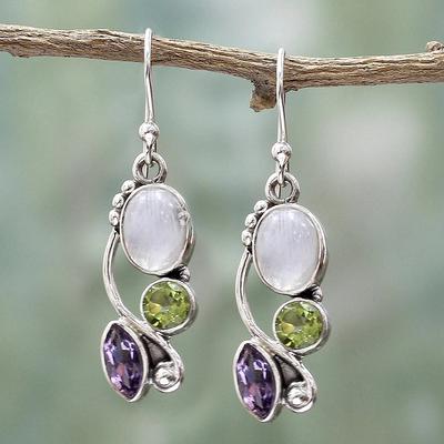 Серьги Bluelans с подвесками из лунного камня, маркиза, искусственный круглый крючок, винтажные серьги с изумрудом и аметистом