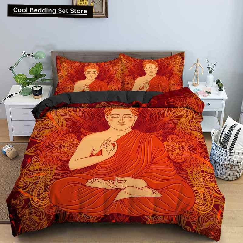 Комплект постельного белья Будда Индийская религия Буддизм Медитация Мандала Пододеяльник Улыбка Будды Цветочный мягкий пододеяльник Queen King Size