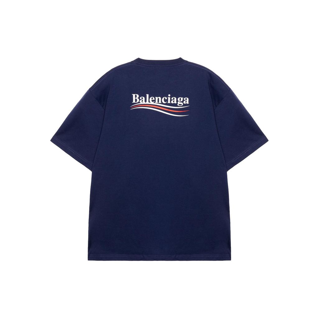 Balenciaga Женская темно-синяя свободная футболка с опущенными плечами 641655TIV521195