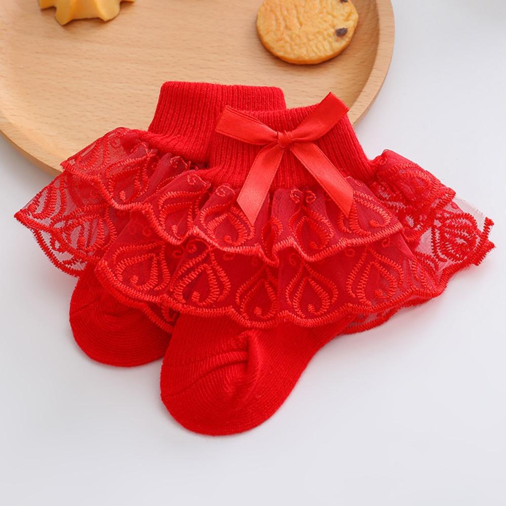 Double-Layer Baby Girls Lace Socks Soft Princess Bow Dress Socks Comfortable Infant Summer Socks