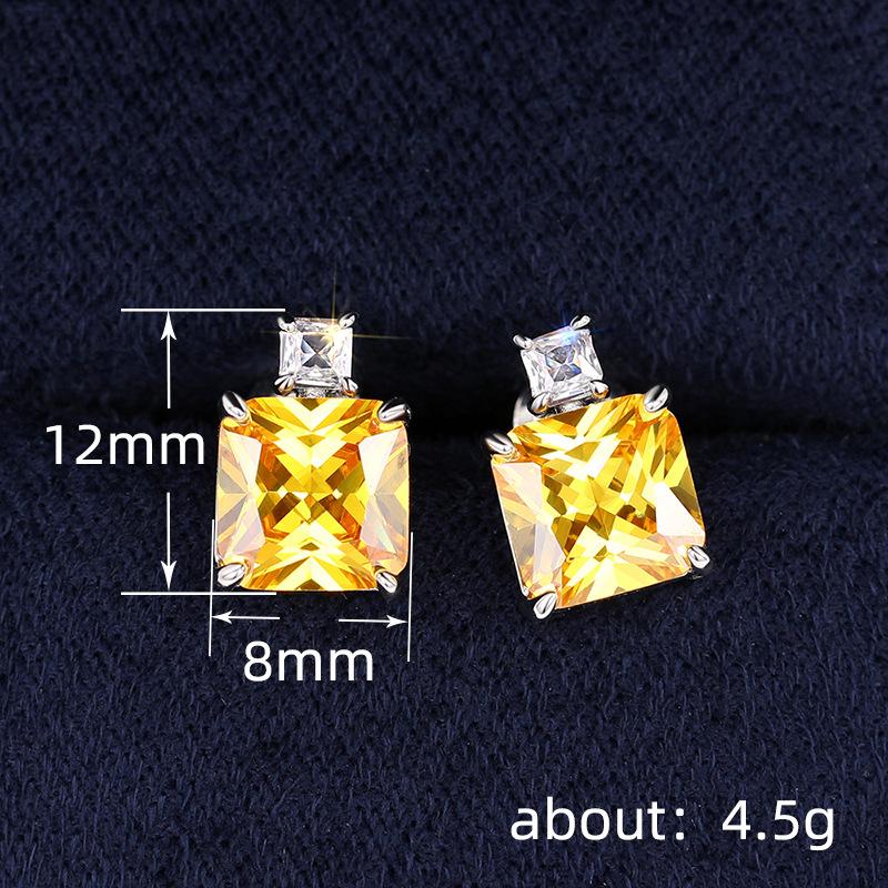 Xiaomi Huitan Trendy Pink/Yellow Square CZ Stud Earrings Luxury Wedding Earrings for Women Silver Color Exquisite Gift Fashion Jewelry