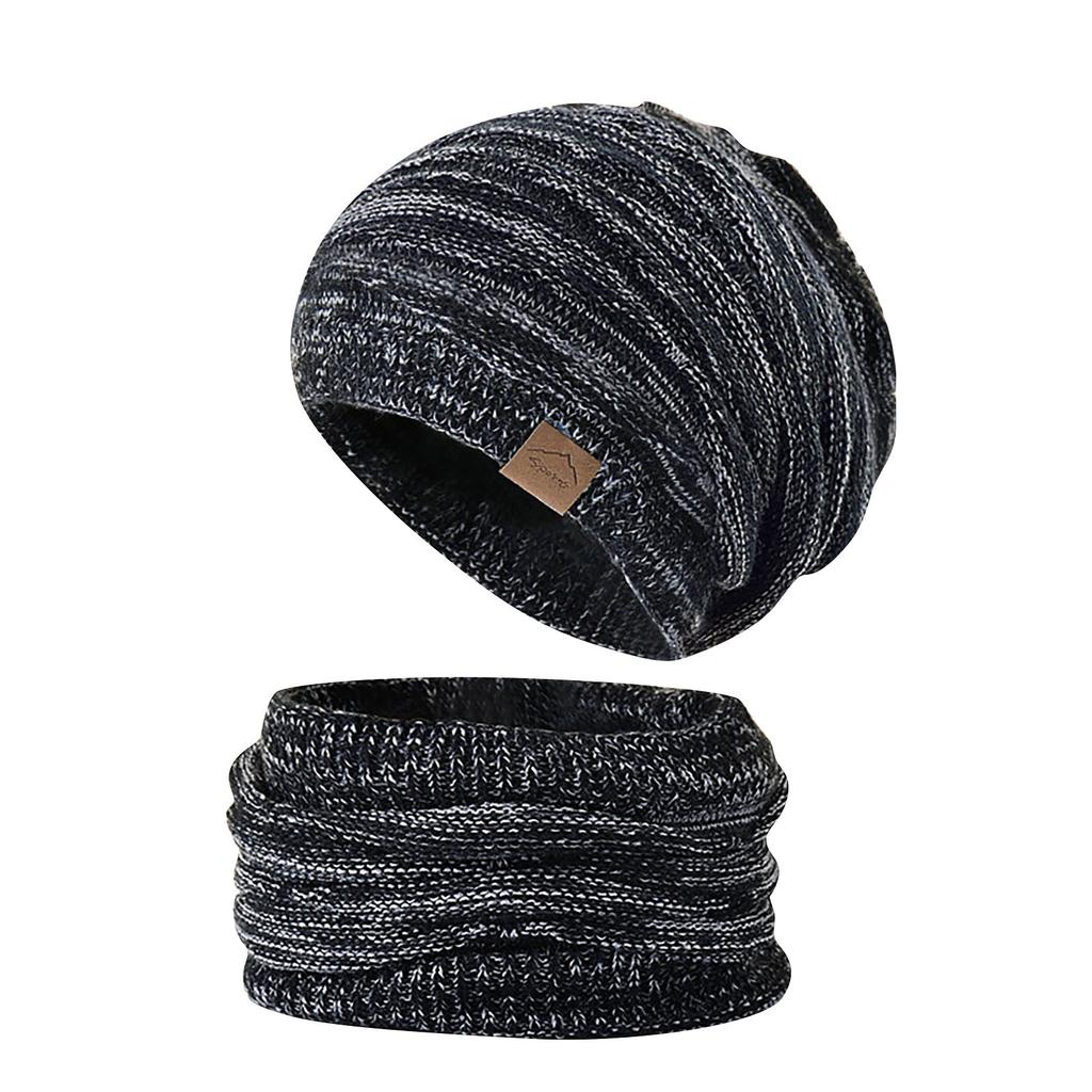 Men And Women's Woolen Cap Thickening Warm Ear Cold Knitting Cap Two Sets