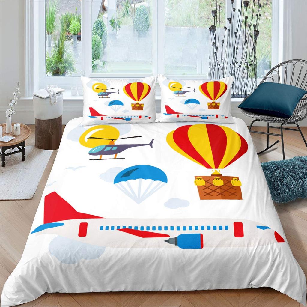 Пододеяльник с изображением мультяшного самолета для мальчиков и детей, радуга, облака, звездное небо, комплект постельного белья для малышей, самолеты, милый белый полиэстер, пододеяльник