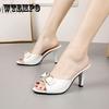 High-heeled Slippers Summer Wear Korean Style Bow Thong Stiletto Medium-heeled Women's Shoes