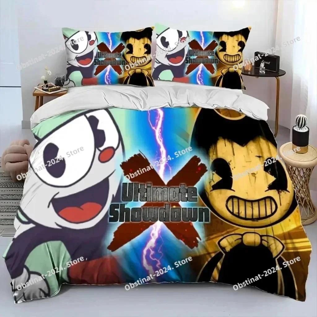 Мультяшный постельный комплект Cuphead и Mugman с принтом, одинарный пододеяльник, покрывало, наволочка, 3 предмета, детский и взрослый размер
