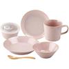 Aito Seisakusho Mino Ware Dinnerware Set for Single Dishwasher and Microwave Made In Product Number 567505 "Natural Color" Set, 6-Piece Living, Pink,