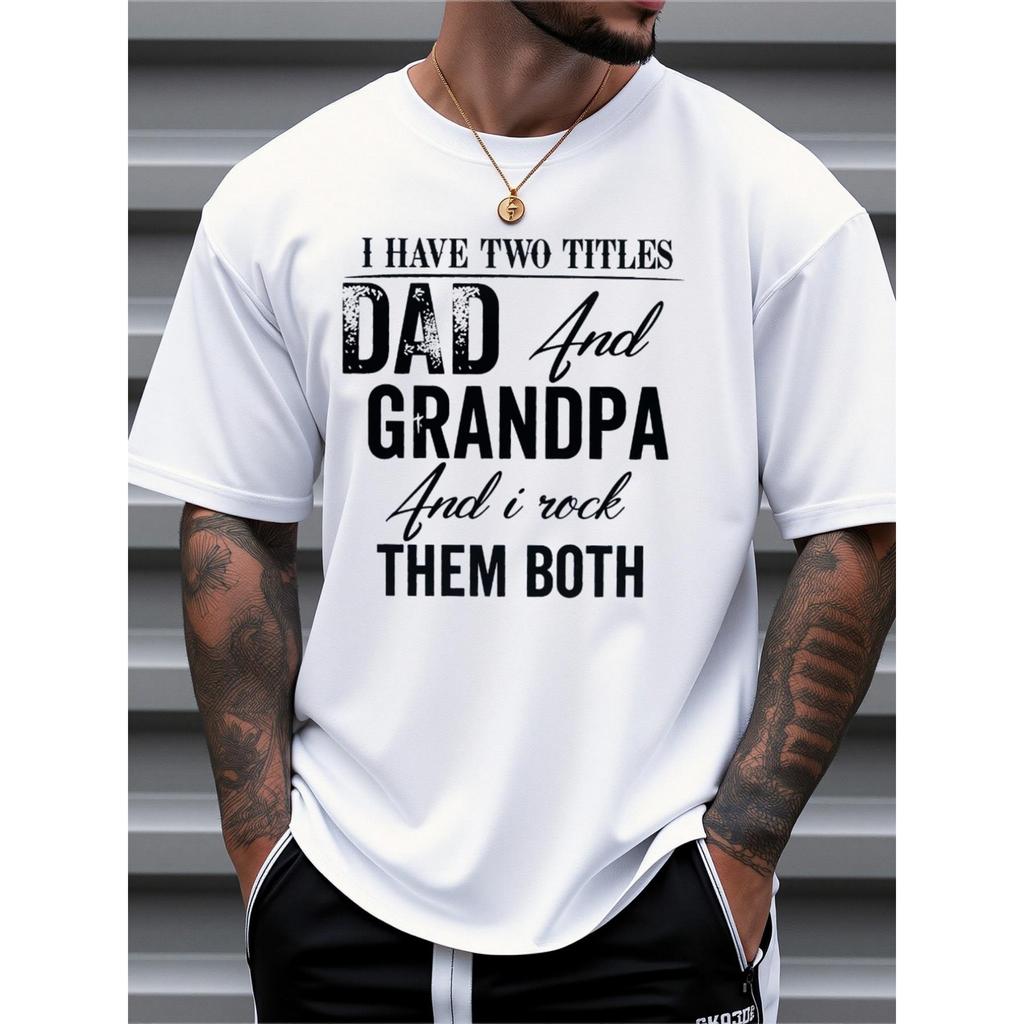 Dad And Grandpa I Rock Them Both Graphic Print Cotton T-Shirt Casual Short Sleeve Tee
