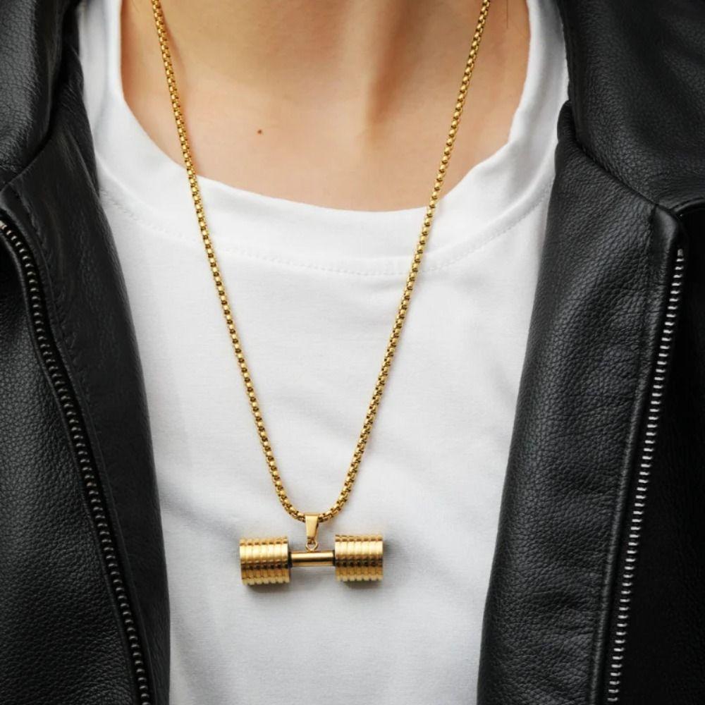 Zinc Zinc Alloy Dumbbell Necklace Strength Training Dumbbell Sports Necklace Bodybuilder