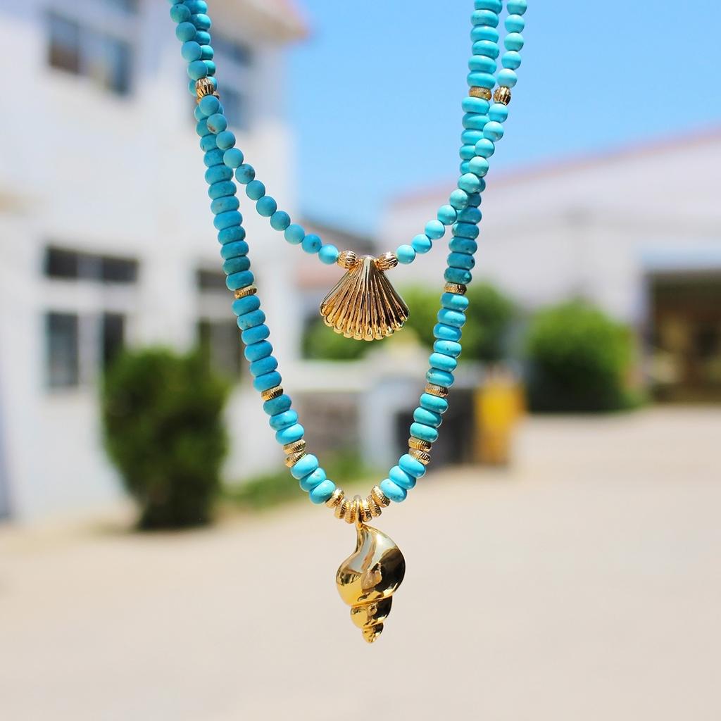 Niche Beach Ocean Wind Shell Conch Подвеска Синяя бирюзовая бисерная цепочка на шею Vacation Wind 30