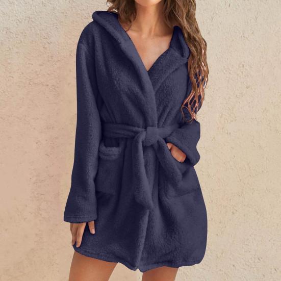 Lady Sleeping Gown Solid Color Hooded Long Sleeves Water Absorption Lady Pajamas for Home