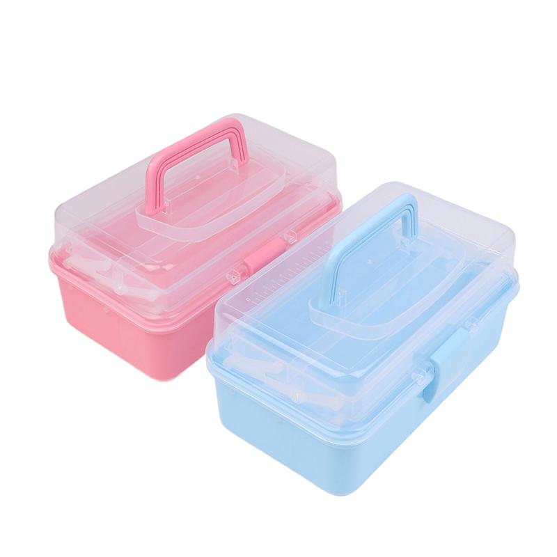 3 Layers Large Capacity Storage Box With Handle Foldable Plastic Portable Makeup Hairpin Organizer Nail Art Jewelry Box
