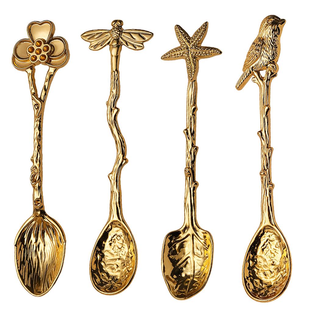 Retro Metal Coffee Spoon Dragonfly Branches Leaves Shape Ice Cream Cake Dessert Milk Mixing Spoon Kitchen Gadgets Tableware