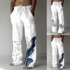 Men's Casual Loose And Comfortable Casual Pants Cotton Linen Printed Drawstring Trousers