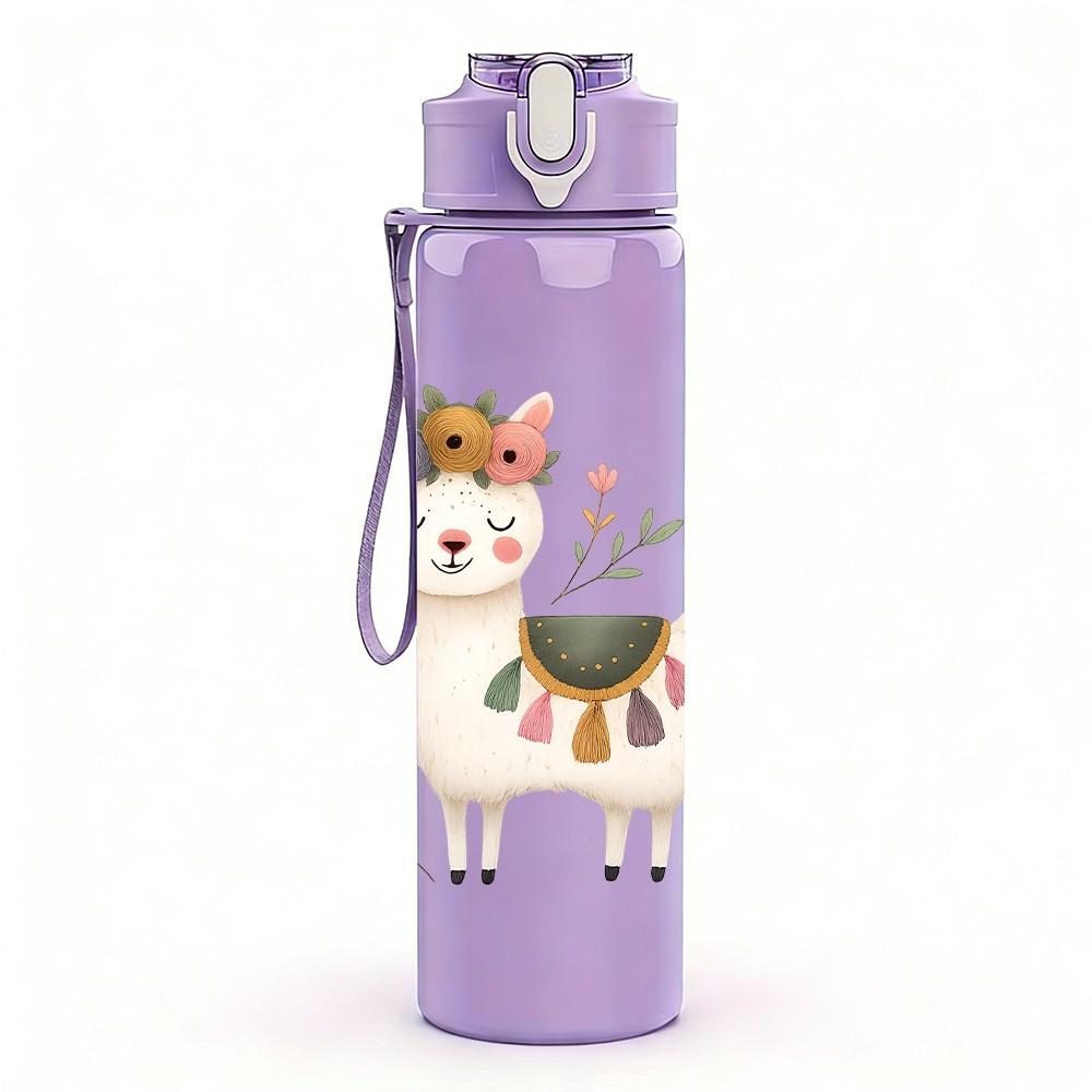 1PC Flower Crown Llama 750ml Color Plastic Sports Water Bottle Leakproof Flip Straw Lid Suitable for Sports Office Home Use