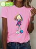 Colorful Heartshaped Figurine Print Round Neck Short Sleeved Tshirt Comfortable Casual Short Sleeved Tshirt In Summer