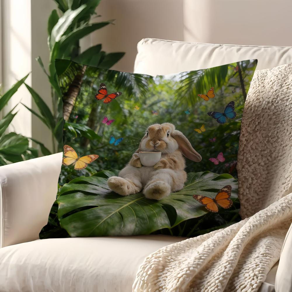 Rabbit Drinking Coffee cushion cover Best Home Office Coffee Pillow Sofa Printing Decoration Room Shop Car Nordic Simplicity Hit