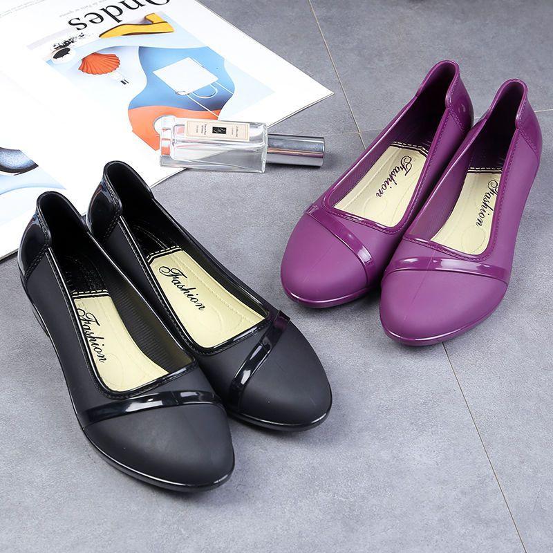 Summer Shallow Mouth Solid Color Low-Heeled Waterproof Women's Rain Boots Kitchen Non-Slip Anti-oil Stain Work Rain Boots 36-40