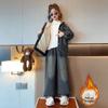 2025 Girls' Fleece-Lined Denim Two-Piece Set - Trendy Autumn/Winter Fashion for Middle and Big Kids