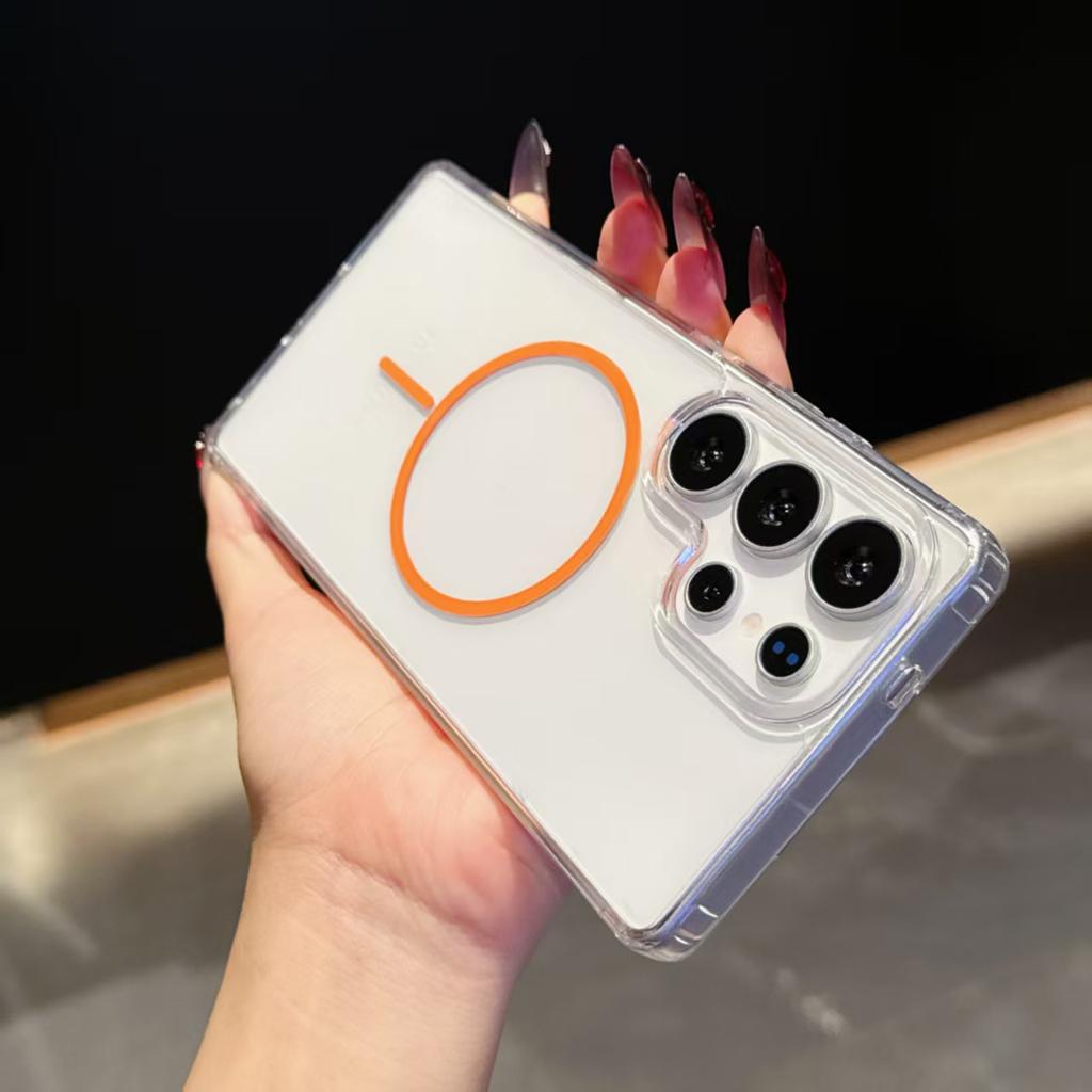 Для Samsung Galaxy S25 Ultra S22 S23 FE S24 Plus Edge Чехол для телефона Magsafe Магнитная Беспроводная Зарядка Прозрачный Жесткий Чехол Funda Capa