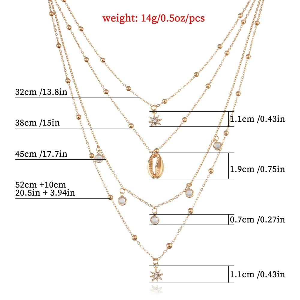 ZRM New Geometry Multi layer Zircon Water Drop Shell Star tassel Pendant Necklace Fashion Trend Hip Hop Retro Jewelry Wholesale