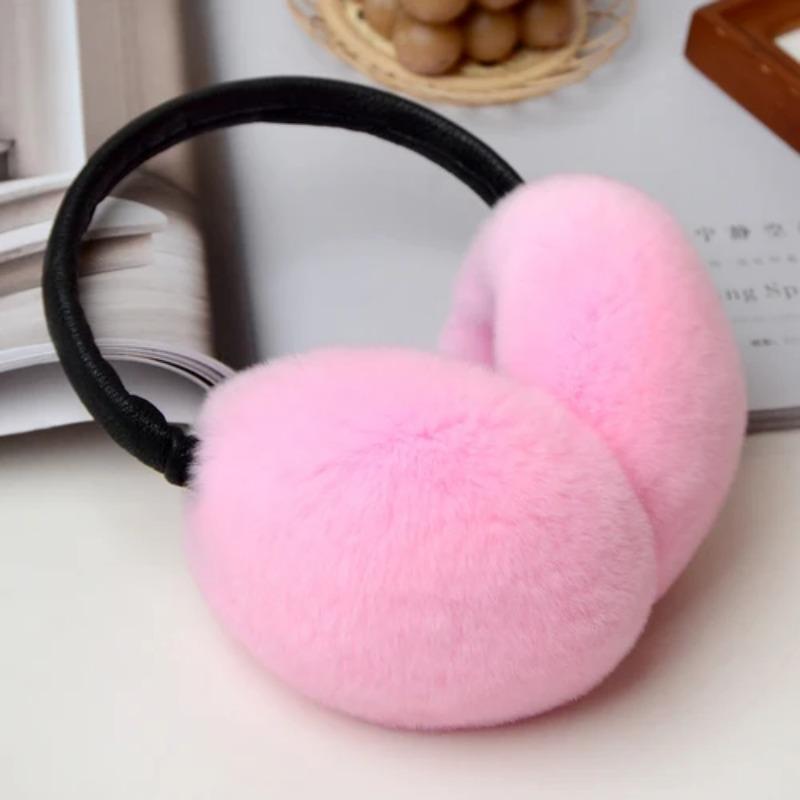 Rex Rabbit Fur Earmuffs for Women's Autumn and Winter Warmth Earmuffs and Ear Wraps Simple and Genuine Fur Ear Cover Ear Warmth