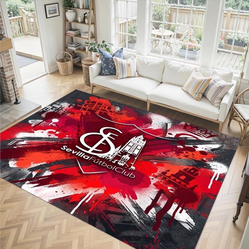 Sevilla FC Design Crystal Velvet Carpet Cozy Non?Slip Printed Rug For Bedroom Living Room Entrance