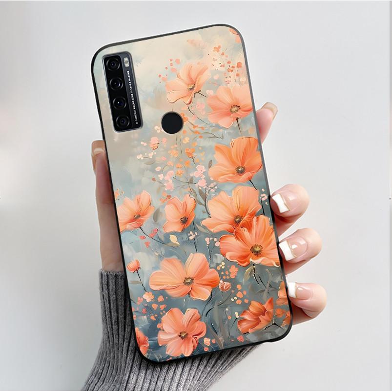 Для чехла TCL 20 SE 20SE Силиконовый Цветок нарисованный ТПУ Черный Funda для чехла TCL 20 SE TCL20SE TCL20 SE Защитный Coque etui Чехол