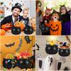 Halloween Candy Bowl Decorations, Set of 3 Black Plastic Cauldron Bowls with Iron Rack, Halloween