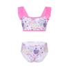 Kids Girls 2PCS Tankini Ruffled Shoulder Straps Printed Crop Top with Bottoms Hawaii Set Bikini Swimwear