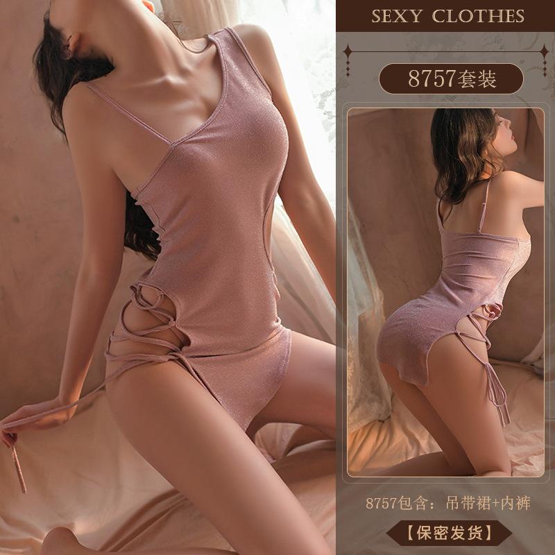 Original Erotic Underwear, Sexy Cut-out Slimming, slit Tie Dress, Women's Hot Nightclub Uniform pajamas 8757