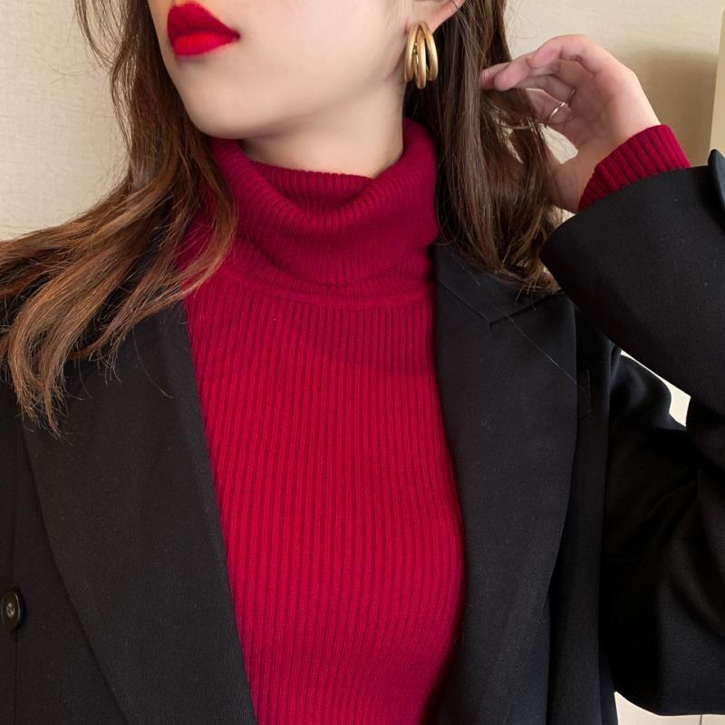 Водолазка Женская Мода Простой Зимний Пуловер Джемпер Высокая Эластичность Вязаный Осенний Женский Базовый Топ Повседневная Блузка