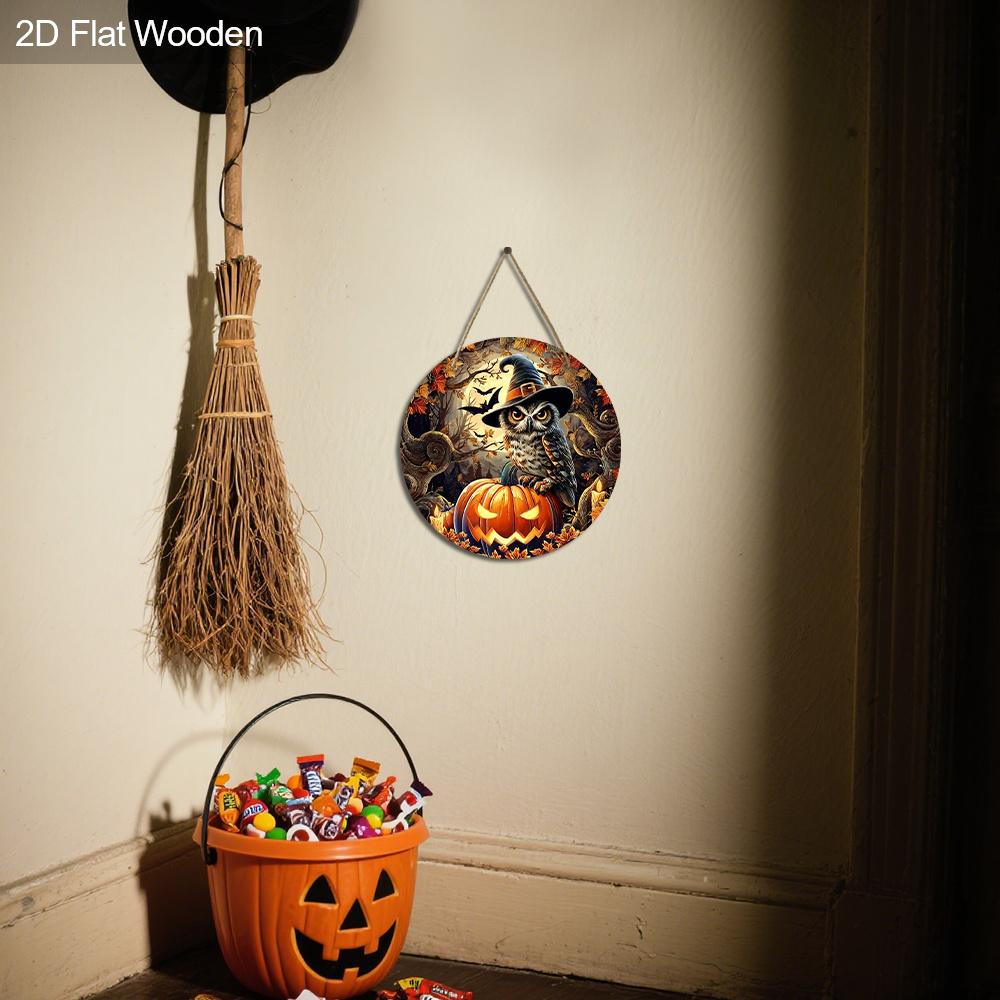 Wooden Halloween Sign with Owl & Pumpkin Pattern Design - Unique Wall Pediments - Ideal for Front Door, Yard, Porch, Room Decor